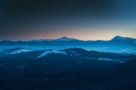 Starry Night Sky Evening Blue Landscape 4k, HD Nature, 4k Wallpapers ...