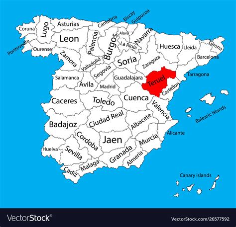 Teruel map spain province administrative Vector Image