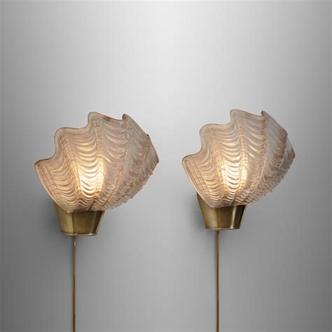 ASEA Skandia 'Coquille' Brass & Glass Wall Lamps, Sweden 1940s | #234258