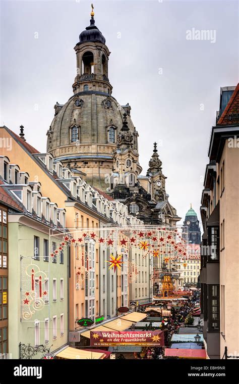 Dresden Christmas market Frauenkirche day view. Traditional Christmas ...