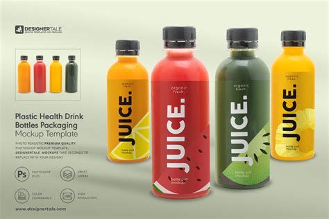 Plastic Health Drink Bottles Packaging Mockup - Design Cuts