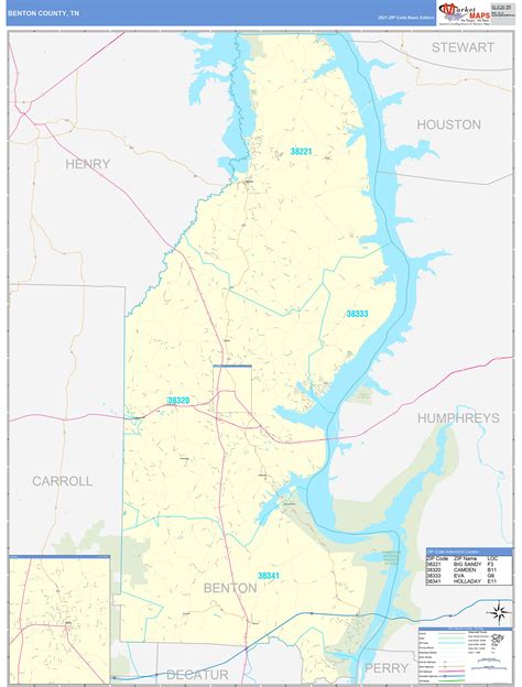 Benton County, TN Zip Code Wall Map Basic Style by MarketMAPS - MapSales