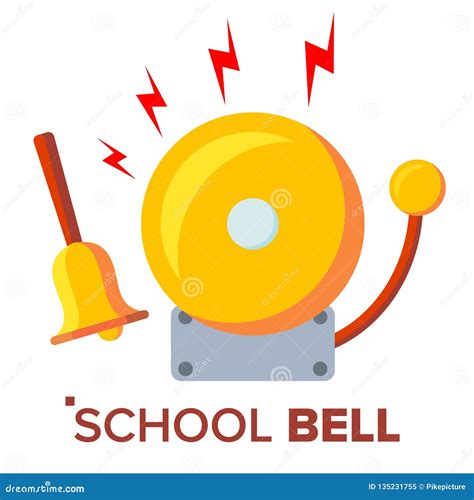 School Bell, Ring Vector. Ringing Classic Electric Bell And Hand Gold Metal Ring Isolated ...