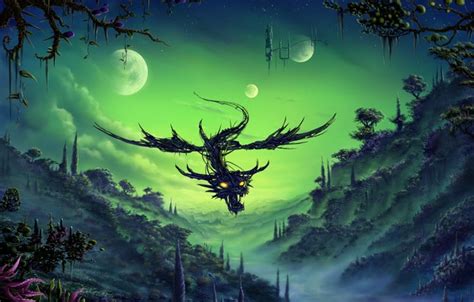 Wallpaper mountains, planet, being, monster, Dragon Worrier, dragon ...