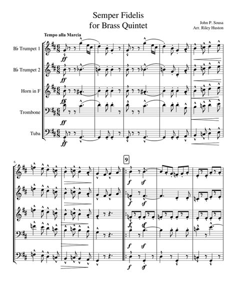 Semper Fidelis for Brass Quintet Sheet music for Trombone, Tuba ...