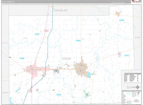 Coles County, IL Wall Map Premium Style by MarketMAPS - MapSales