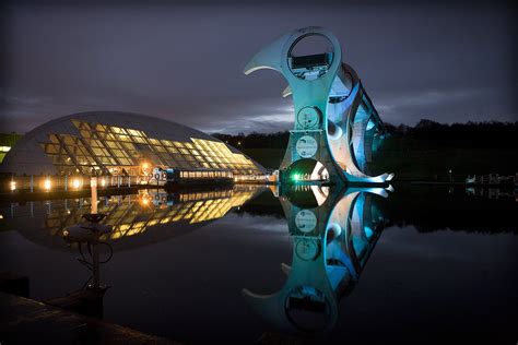 The Falkirk Wheel, the only rotating boat lift in the world, connecting the Union Canal and the ...