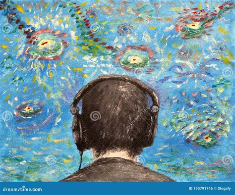 Oilpainting - Listening To Music Stock Illustration - Illustration of ...