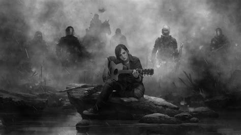 2560x1440 Ellie The Last Of Us Part 2 Guitar Monochrome 1440P ...