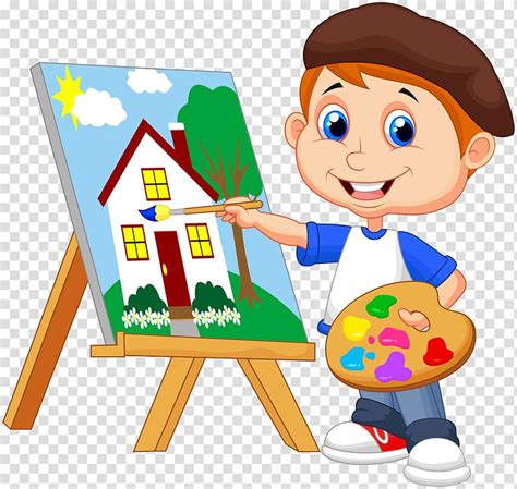 Boy painting house illustration, Painting Art Drawing, kids cartoon ...