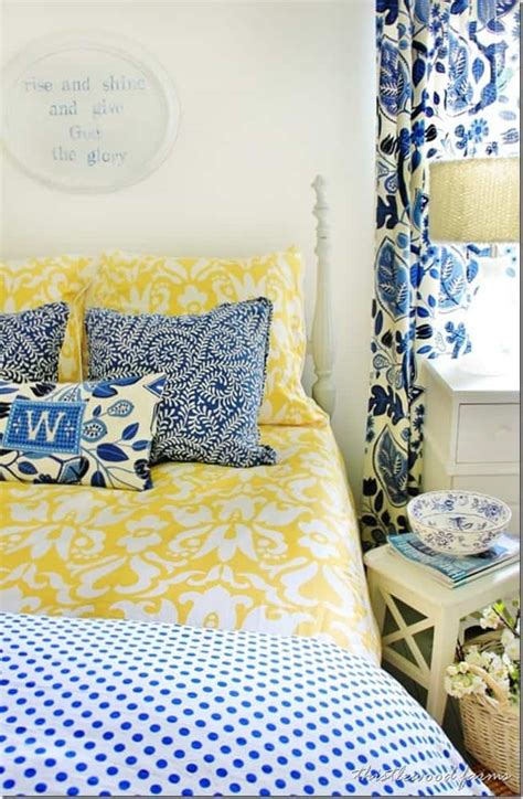 Blue and Yellow Farmhouse Bedroom - Thistlewood Farm