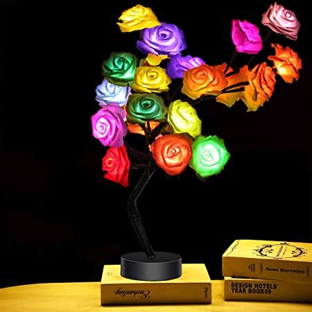 Amazon.com: COLORLIFE Tabe Lamp Color Changing Flower Tree Rose lamp with Remote Control with ...