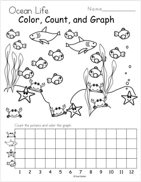 Free Kindergarten Math Graphing Worksheets - Color Count Graph Sea Life ...