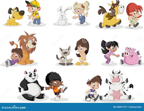 Cartoon Children Playing With Animals Pet | CartoonDealer.com #43401197