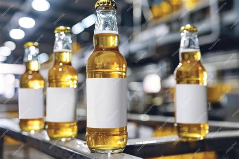 Premium Photo | Beer glass bottles with fresh waterdrops on with empty white labels in factory
