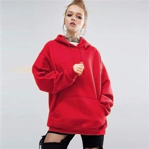 JAYCOSIN Solid Red Loose Oversize Women Hoodies Long Sleeve Casual ...