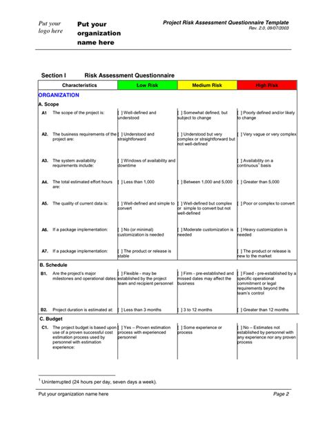 Risk Assessment Questionnaire Template in Word and Pdf formats - page 2 of 15