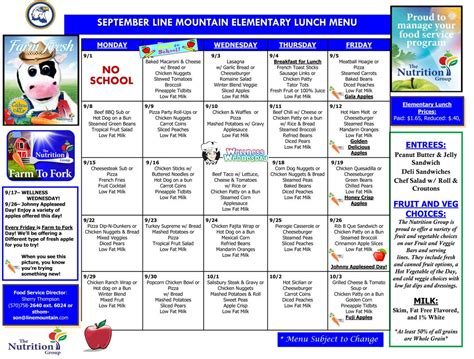 Line Mountain Elementary School Lunch Menu for September | Schools ...