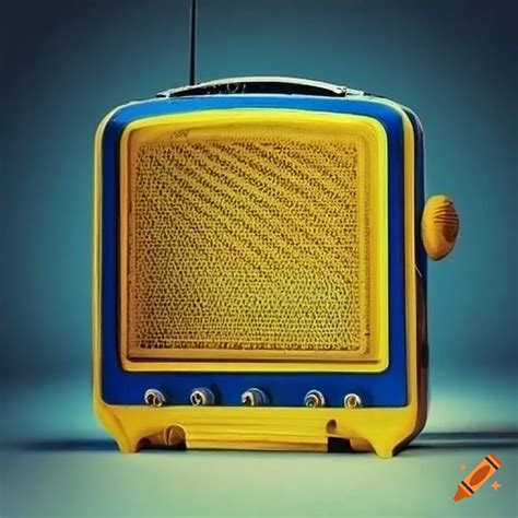 Yellow and royal blue vintage radio on Craiyon