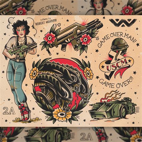 ALIENS Traditional Tattoo Flash Sheet - Etsy