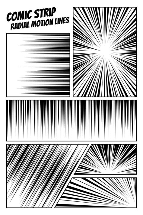 Comic strip radial motion lines set. Anime comics book hero speed or ...