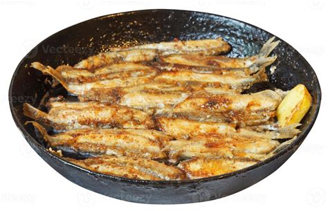 fried fish capelin on frypan isolated on white 11907429 Stock Photo at ...