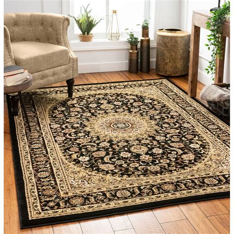 Sultan Medallion Black Oriental Area Rug Persian Formal Traditional ...