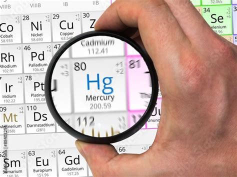 Mercury symbol - Hg. Element of the periodic table zoomed with m - Buy this stock photo and ...