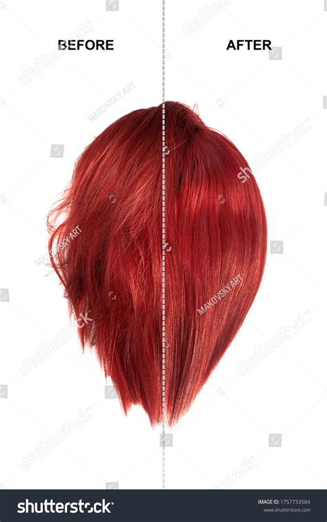 Red Hair Before After Treatment Straightening Stock Photo 1757733584 ...