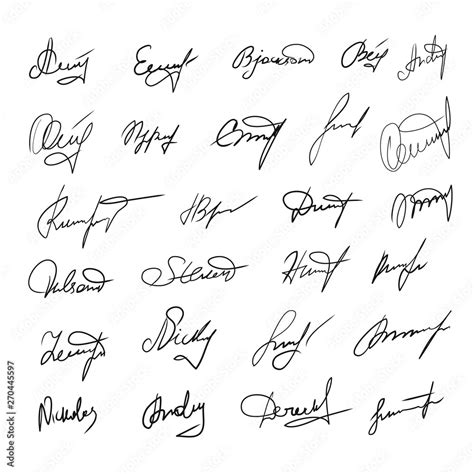 Handwritten signatures set. Fictitious signatures for business contract. Vector EPS 10 ...