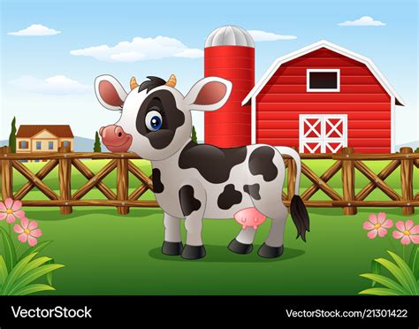 Cartoon cow in the farm Royalty Free Vector Image