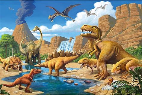 Amazon.co.jp: Dinosaur photo wallpaper - Dinosaurs in Comic Style wall decoration - Mural Dino ...