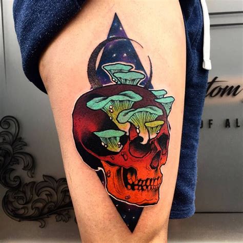 Trippy skull tattoo on the right thigh. Dope Tattoos, Skull Tattoos, Trendy Tattoos, Body Art ...