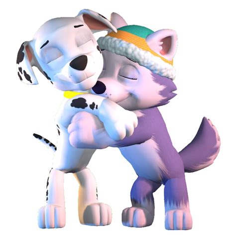 two cartoon dogs hugging each other with their eyes closed and one dog wearing a hat