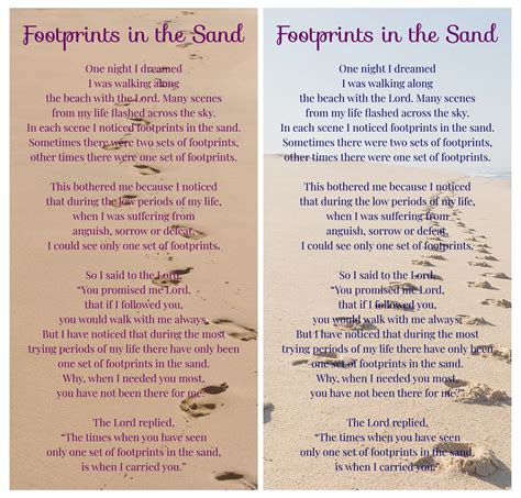 Printable Footprints In The Sand Poem