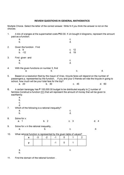 General Mathematics Review Questions 1 - REVIEW QUESTIONS IN GENERAL ...