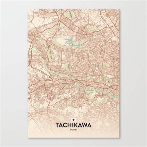 Tachikawa, Japan - Vintage City Map Canvas Print by IMR Designs | Society6