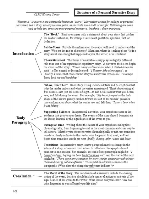 Structure of a Personal Narrative Essay | Essays | Narrative