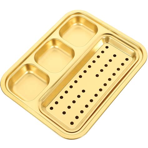 1 Set of Compartment Divided Dinner Tray Oil Filter Stainless Plate ...