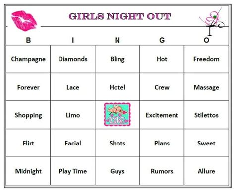 Girls Night Out Party Bingo Game 30 Cards Celebrate Girl | Etsy