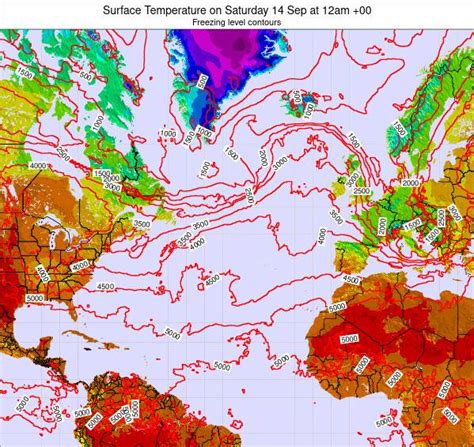 North-Atlantic Surface Temperature on Monday 26 Apr at 12am AZOST