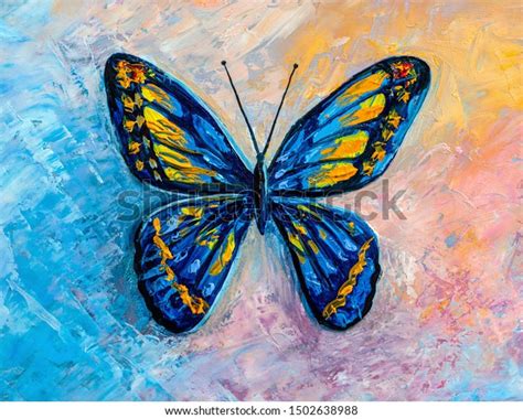 Oil Painting Blue Butterfly Stock Illustration 1502638988