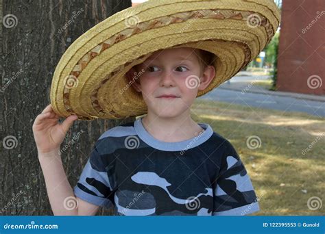 Preschooler Wears a Big Mexican Straw Hat Stock Image - Image of laugh ...