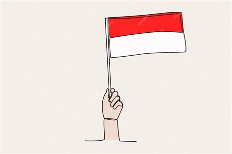 Premium Vector | A hand raised the Indonesia flag Flag oneline drawing