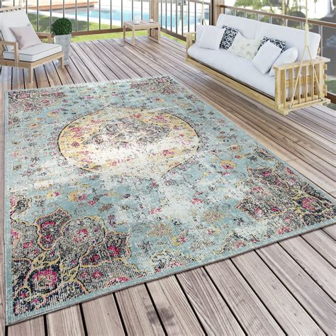 In - & Outdoor Rug Modern Oriental Print Patio Carpet Weatherproof Turquoise | eBay