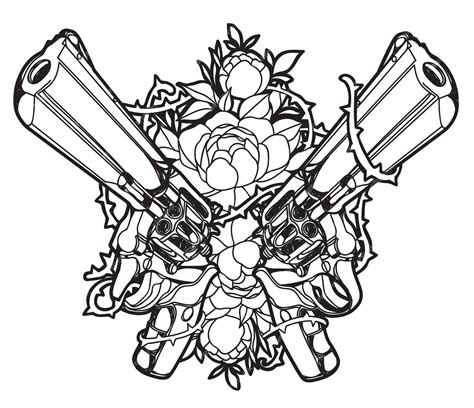 Premium Vector | Tattoo art guns and flower hand drawing and sketch