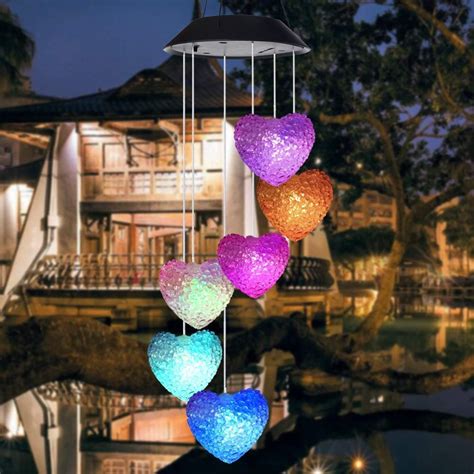 EpicGadget Heart Solar Light, Solar Heart Wind Chime Color Changing Outdoor Solar Garden ...