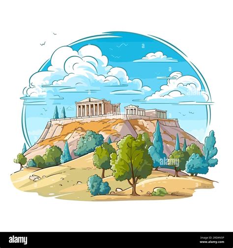 Acropolis. Acropolis hand-drawn comic illustration. Vector doodle style ...