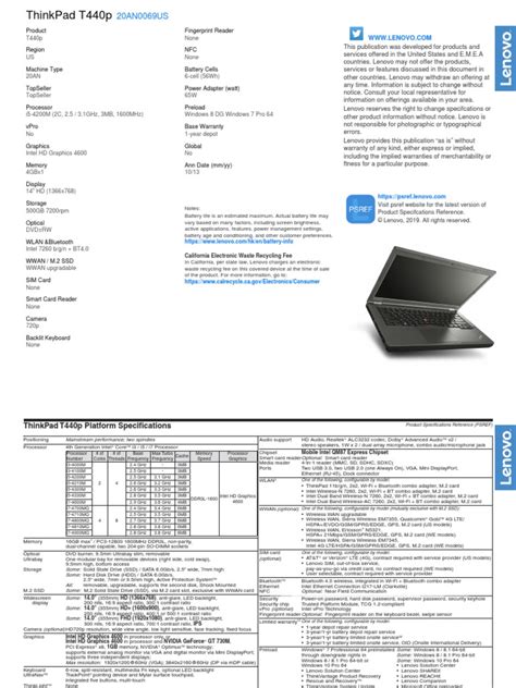 ThinkPad T440p Single Model MY Laptop Hardware Specs | PDF | Wi Fi | 4 G