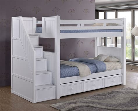 Dillon White Twin Bunk Bed with Storage Stairs